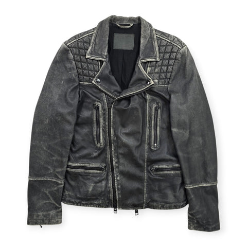 All Saints Cargo Biker Leather Jacket Black Men's Small