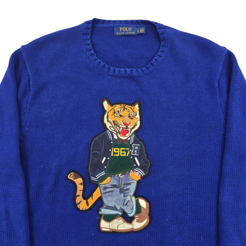 Polo Ralph Lauren Tiger Knitted Jumper Blue Men's Large