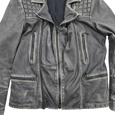 All Saints Cargo Biker Leather Jacket Black Men's Small