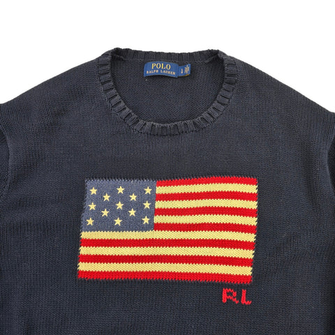 Polo Ralph Lauren USA Flag Knitted Jumper Blue Men's Large