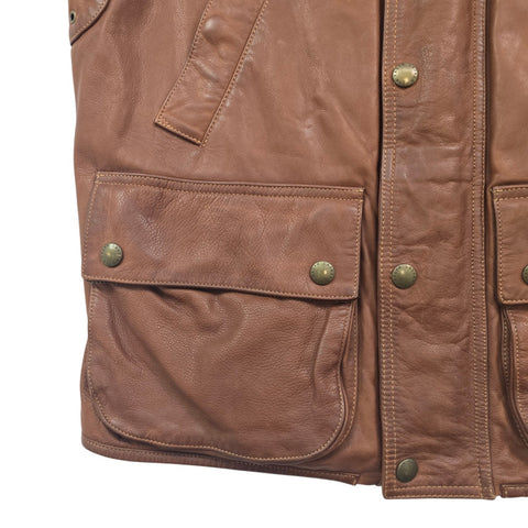 Polo Ralph Lauren Leather Hunting Vest Gilet Jacket Brown Men's Large