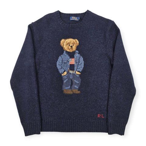 Polo Ralph Lauren USA Flag Bear Knitted Jumper Blue Men's Medium