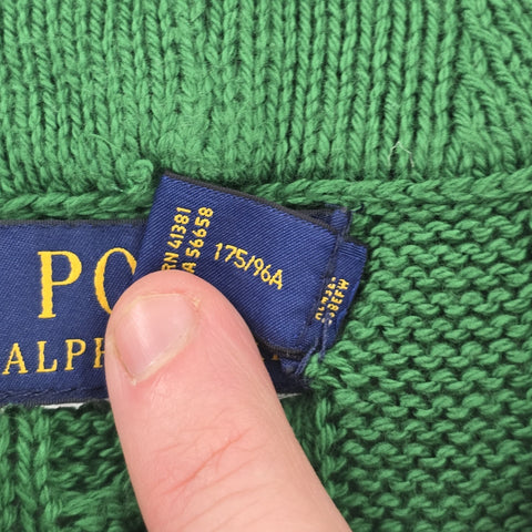 Polo Ralph Lauren Spellout Cable Knit Cricket Jumper Green Men's Medium