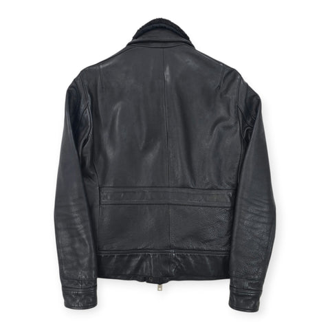 All Saints Shearling Flight Frame Leather Bomber Jacket Black Men's Small