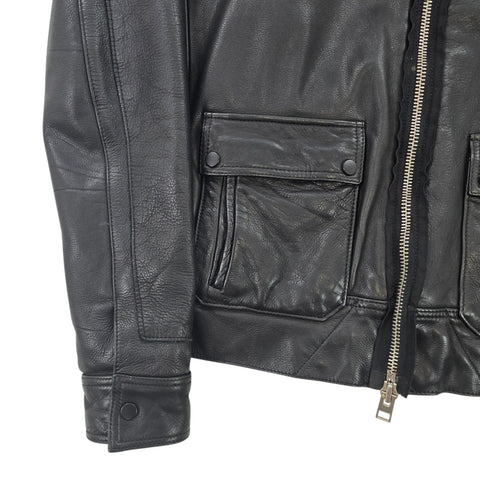 All Saints Shearling Flight Frame Leather Bomber Jacket Black Men's Small