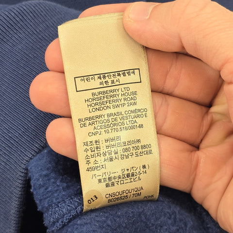 Burberry London Spellout Pullover Hoodie Blue Men's Medium