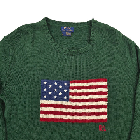 Polo Ralph Lauren USA Flag Knitted Jumper Green Men's Large