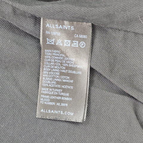 All Saints Shearling Flight Frame Leather Bomber Jacket Black Men's Small