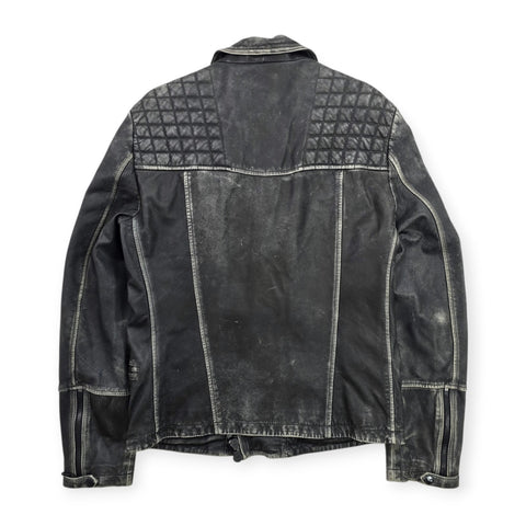 All Saints Cargo Biker Leather Jacket Black Men's Small