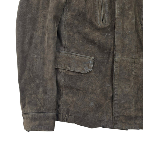 All Saints Sargent Leather Blazer Suede Jacket Brown Men's Small