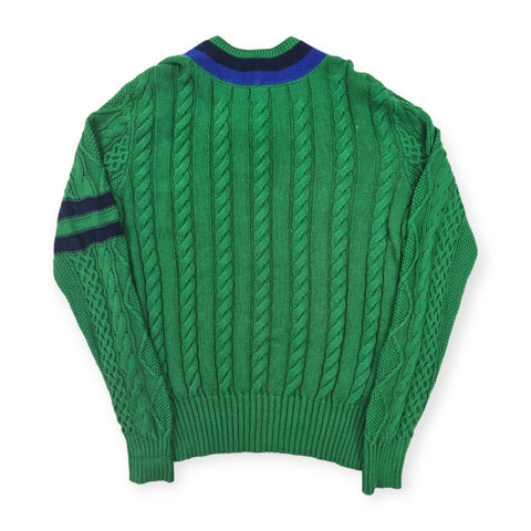 Polo Ralph Lauren Spellout Cable Knit Cricket Jumper Green Men's Medium