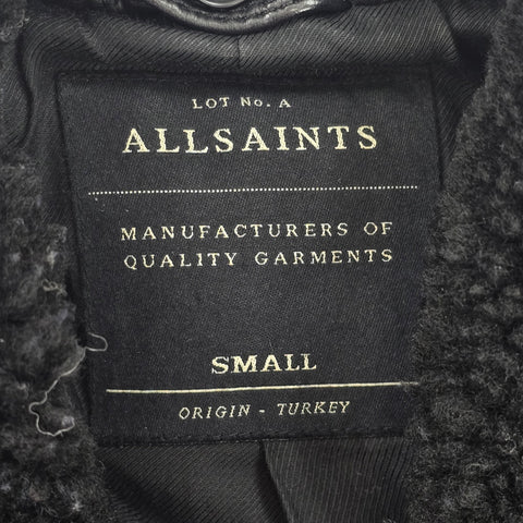 All Saints Shearling Flight Frame Leather Bomber Jacket Black Men's Small