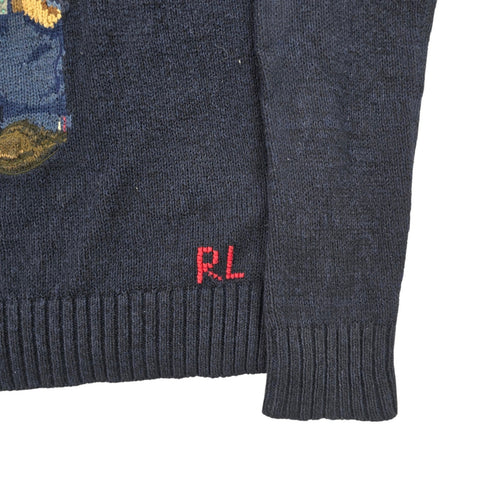 Polo Ralph Lauren USA Flag Bear Knitted Jumper Blue Women's Small
