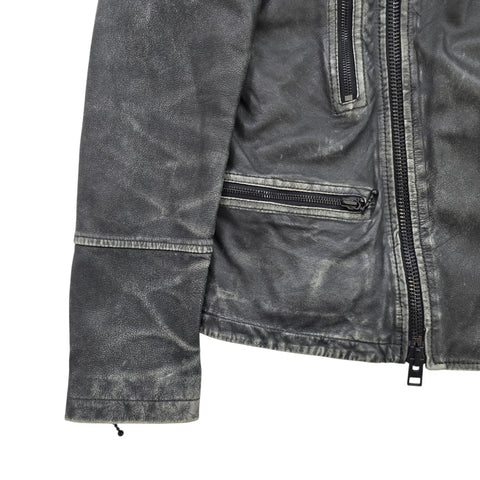 All Saints Cargo Biker Leather Jacket Black Men's Small