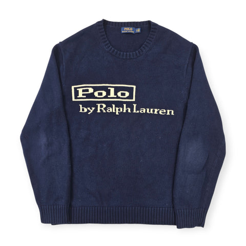 Polo Ralph Lauren Spellout Logo Knitted Jumper Blue Men's Large