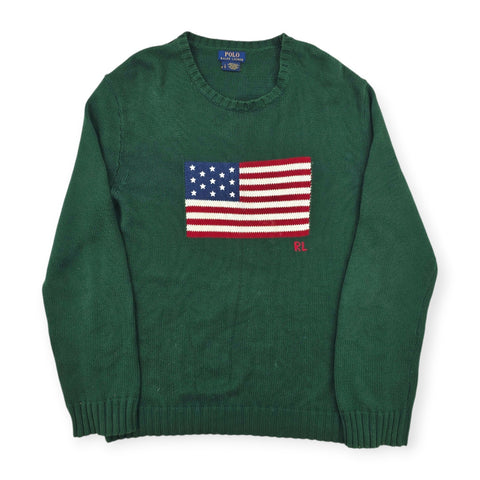 Polo Ralph Lauren USA Flag Knitted Jumper Green Men's Large