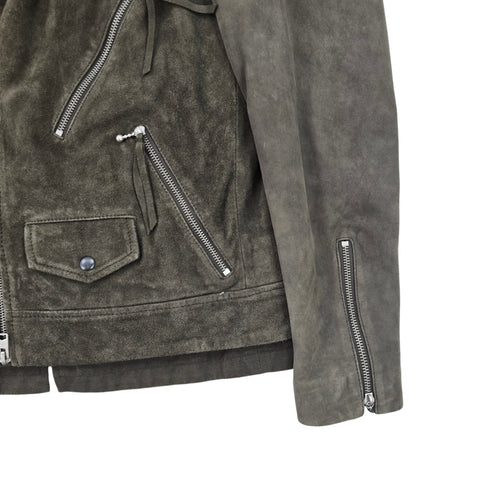 All Saints Sesley Biker Suede Leather Jacket Grey Men's Small