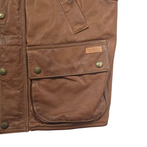 Polo Ralph Lauren Leather Hunting Vest Gilet Jacket Brown Men's Large