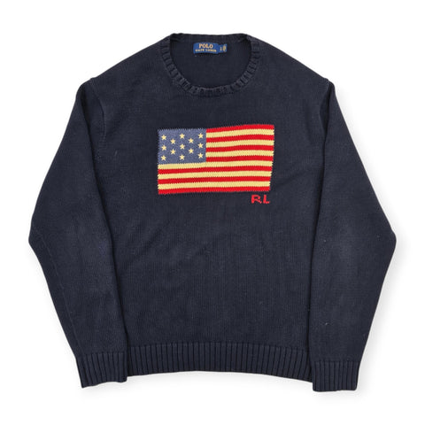 Polo Ralph Lauren USA Flag Knitted Jumper Blue Men's Large