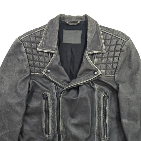 All Saints Cargo Biker Leather Jacket Black Men's Small