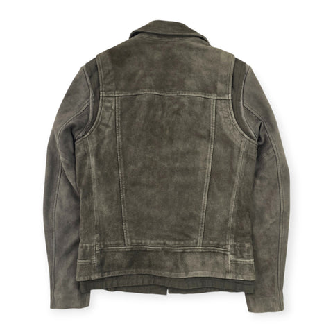 All Saints Sesley Biker Suede Leather Jacket Grey Men's Small