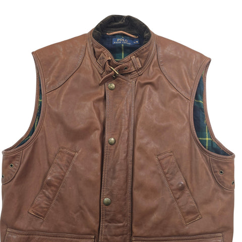 Polo Ralph Lauren Leather Hunting Vest Gilet Jacket Brown Men's Large