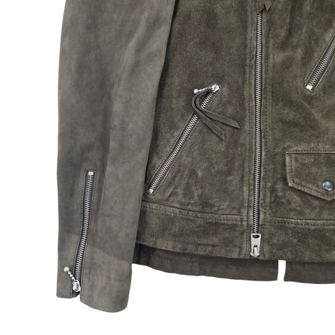All Saints Sesley Biker Suede Leather Jacket Grey Men's Small