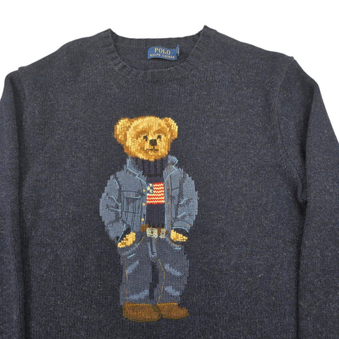Polo Ralph Lauren USA Flag Bear Knitted Jumper Blue Men's Medium