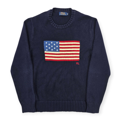 Polo Ralph Lauren USA Flag Knitted Jumper Blue Men's Medium