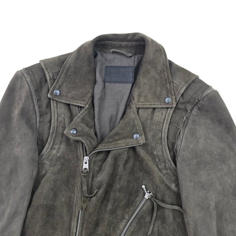 All Saints Sesley Biker Suede Leather Jacket Grey Men's Small