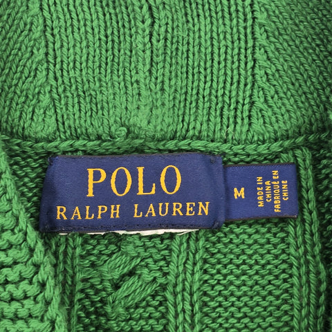 Polo Ralph Lauren Spellout Cable Knit Cricket Jumper Green Men's Medium