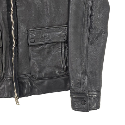 All Saints Shearling Flight Frame Leather Bomber Jacket Black Men's Small
