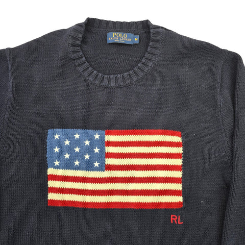 Polo Ralph Lauren USA Flag Knitted Jumper Blue Men's Medium