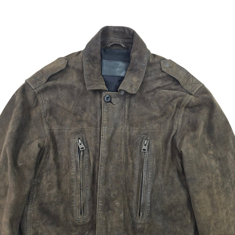 All Saints Sargent Leather Blazer Suede Jacket Brown Men's Small