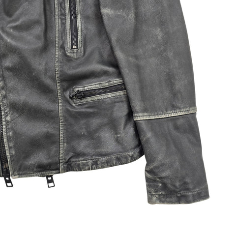 All Saints Cargo Biker Leather Jacket Black Men's Small