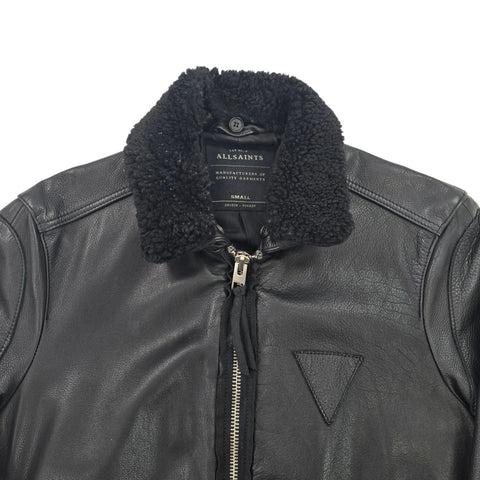 All Saints Shearling Flight Frame Leather Bomber Jacket Black Men's Small