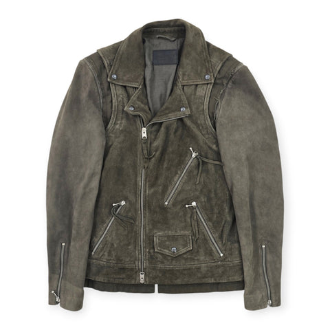 All Saints Sesley Biker Suede Leather Jacket Grey Men's Small