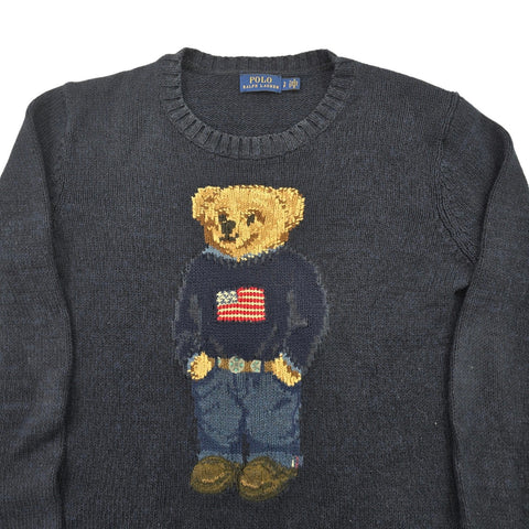 Polo Ralph Lauren USA Flag Bear Knitted Jumper Blue Women's Small